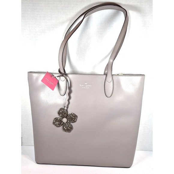 kate spade new york Handbags - KATE SPADE Kerri Medium Zip Tote Taupe  Smooth Leather Glitter  Charm NEW